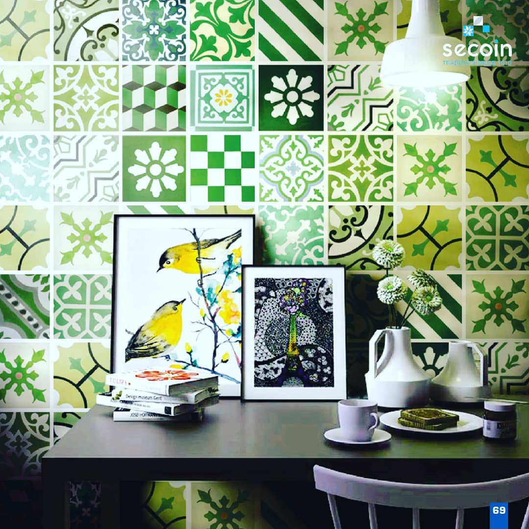 Green patchwork cement tiles