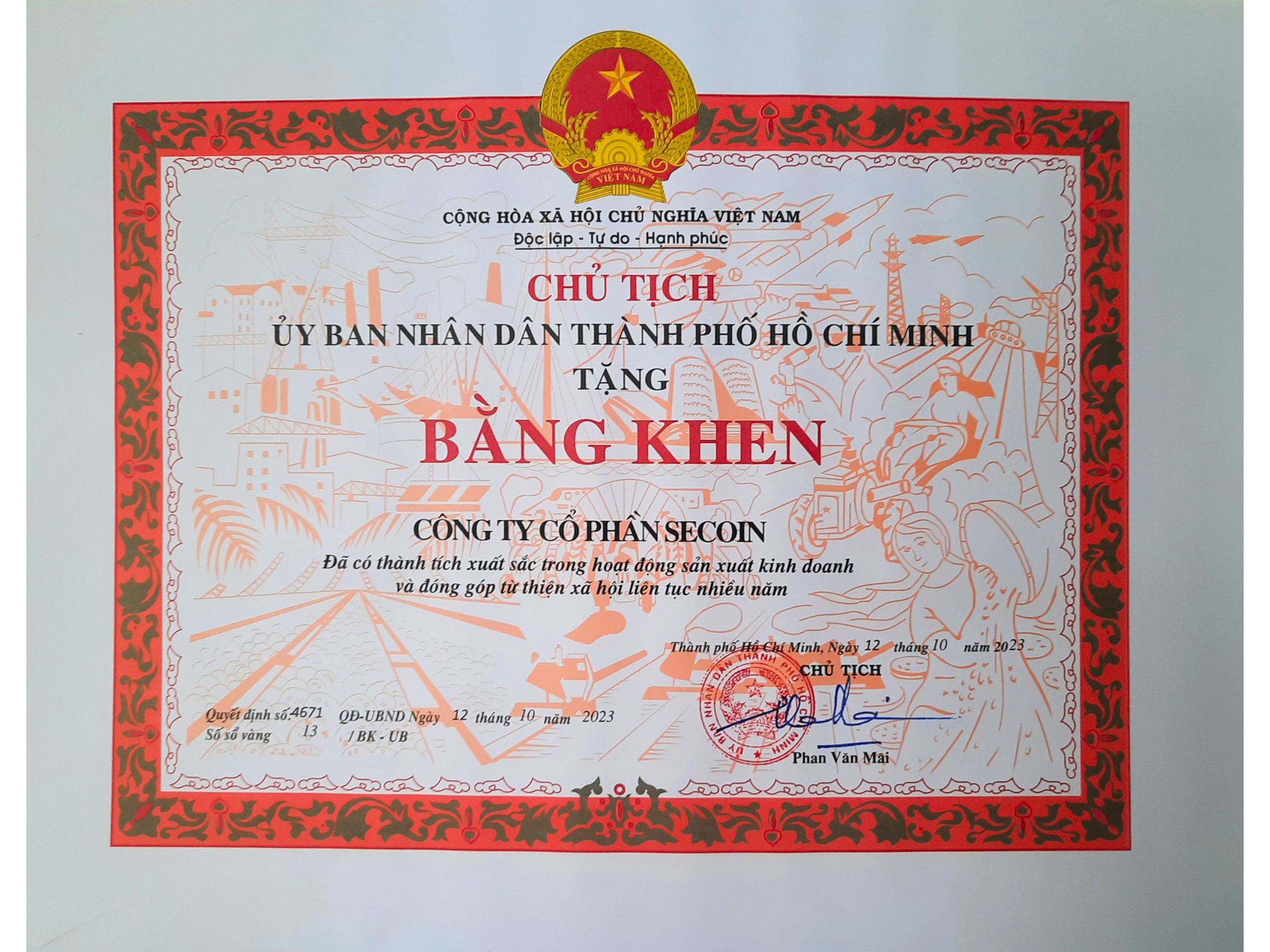 Bằng khen SP, DV tiêu biểu HCM 2023